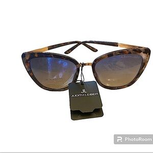 Judith Leiber New Danica Brown Abstract Design Large Cat Eye Shaped Sunglasses